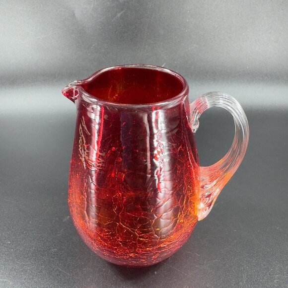1960s Crackle Glass Small Pitcher Creamer Amberina UV Glowing Glass Clear Handle - Picture 13 of 13